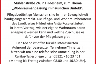 Abend der Begegnung: Vortrag zum Thema "Wohnraumanpassung"